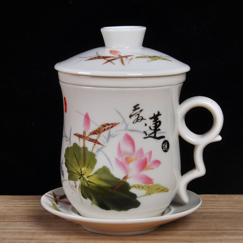 Dehua White Ceramic Chinese Tea Cup med Infuser